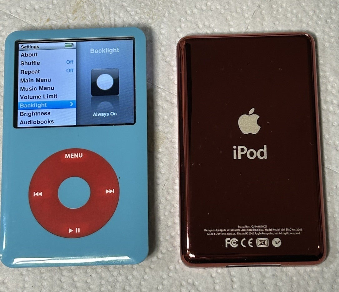 Apple iPod Classic 7th Generation Baby Blue Red Back | 2TB SSD Bluetooth Mod | USB-C Fast Charging | Upgraded Mega Battery | Fully Refurbished | Rare Edition